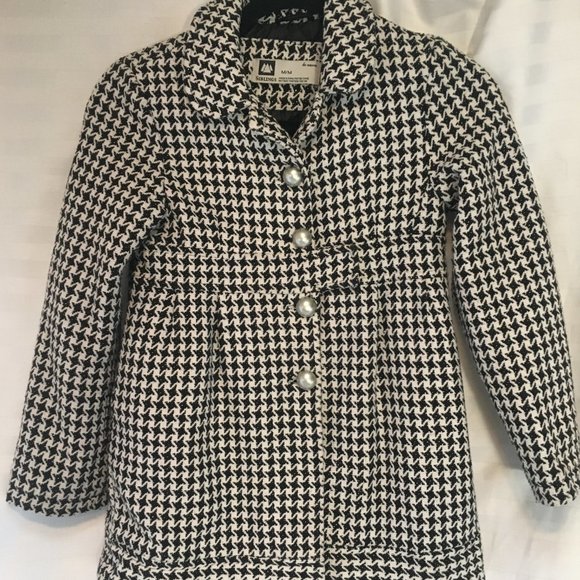 Girls Houndstooth Winter Warm Coat Jacket Wool Buttons Size Medium Black White - Picture 13 of 13